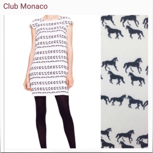 Club Monaco Dresses & Skirts - Club Monaco Jami Horse Print Black and Cream Dress with pockets Size 8